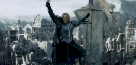 Boromir speaking to the people of Gondor.
