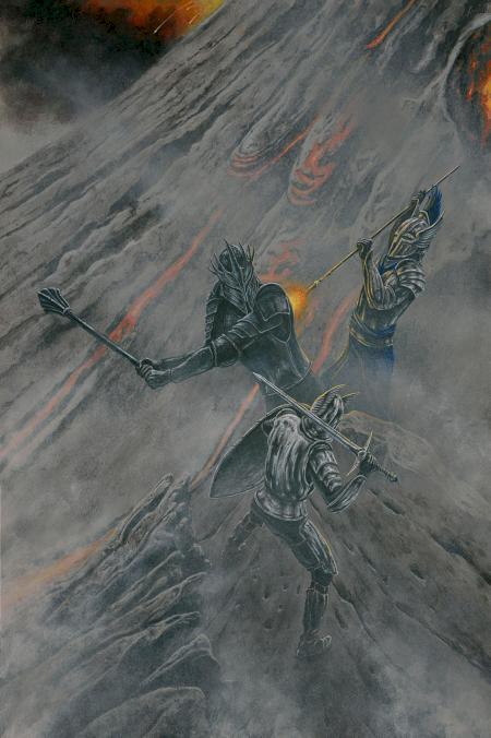 Sauron vs. Elendil and Gil-galad.