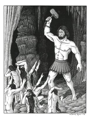 Aul&euml; about to slay his creation of the Dwarves.