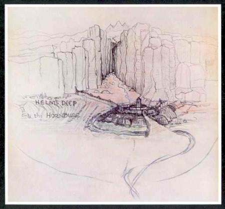 Helm's Deep sketched by J.R.R Tolkien.
